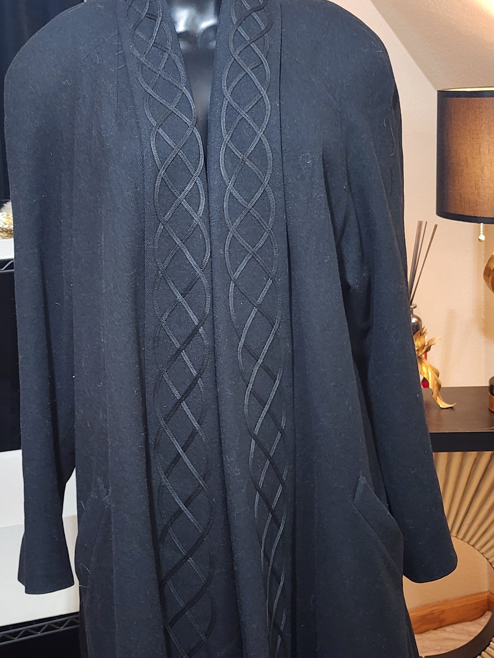 Vintage 80s ALORNA 100% Wool Cape Coat Braided Trim Avant Garde M/L - Picture 2 of 13